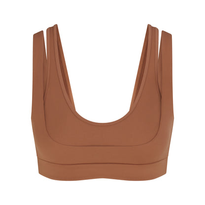 NikeSKIMS MATTE DOUBLE STRAP SCOOP BRA | CAROB BROWN