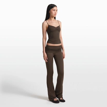 NikeSKIMS MATTE FOLDOVER SLIM FLARE LEGGING | DARK SEPIA