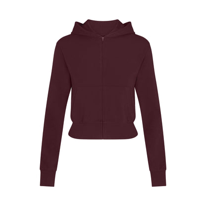 COTTON JERSEY ZIP UP HOODIE | CURRANT