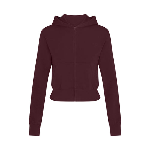 COTTON JERSEY ZIP UP HOODIE | CURRANT