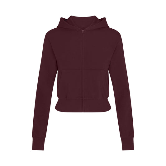 COTTON JERSEY ZIP UP HOODIE | CURRANT