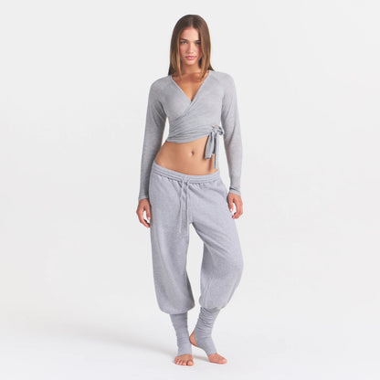 COTTON FLEECE SWEATPANT WITH RIB LEG WARMER WITH EMBOSSED LOGO | HEATHER GREY