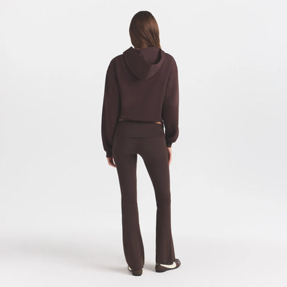 COTTON FLEECE ZIP UP HOODIE WITH EMBOSSED LOGO | ESPRESSO