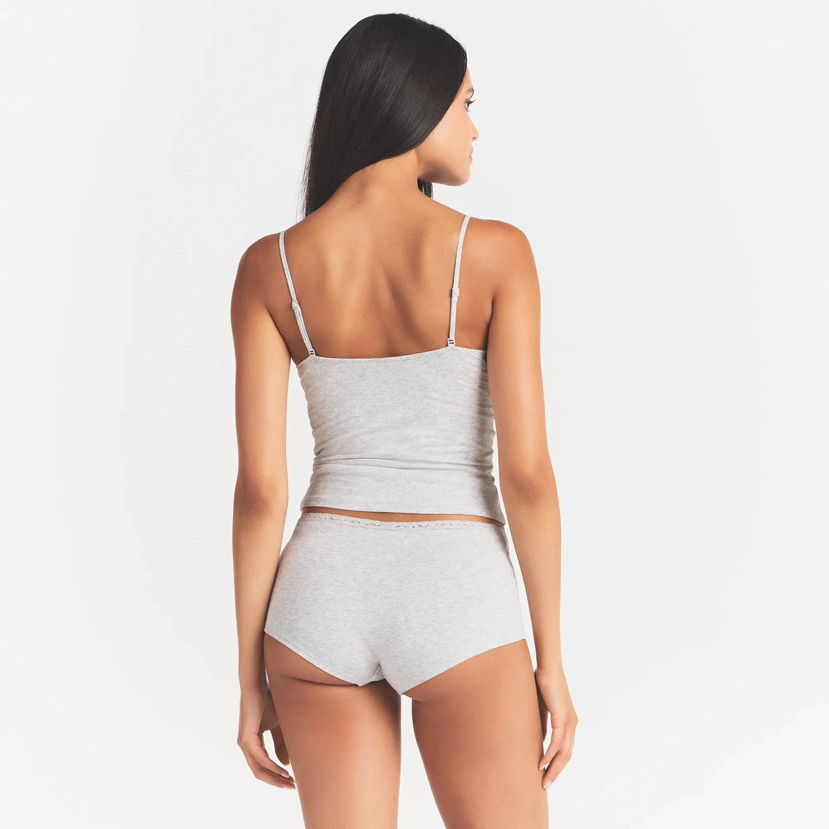 LIGHTWEIGHT COTTON LACE CAMI AND BOY SHORT SET | LIGHT HEATHER GREY