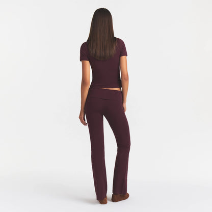 COTTON JERSEY LOGO FOLDOVER PANT | CURRANT ARCHED SKIMS PLAID