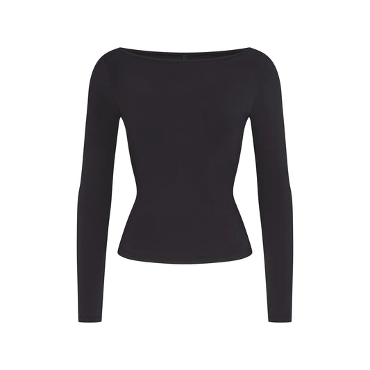 COTTON JERSEY LONG SLEEVE BOATNECK TOP | SOOT