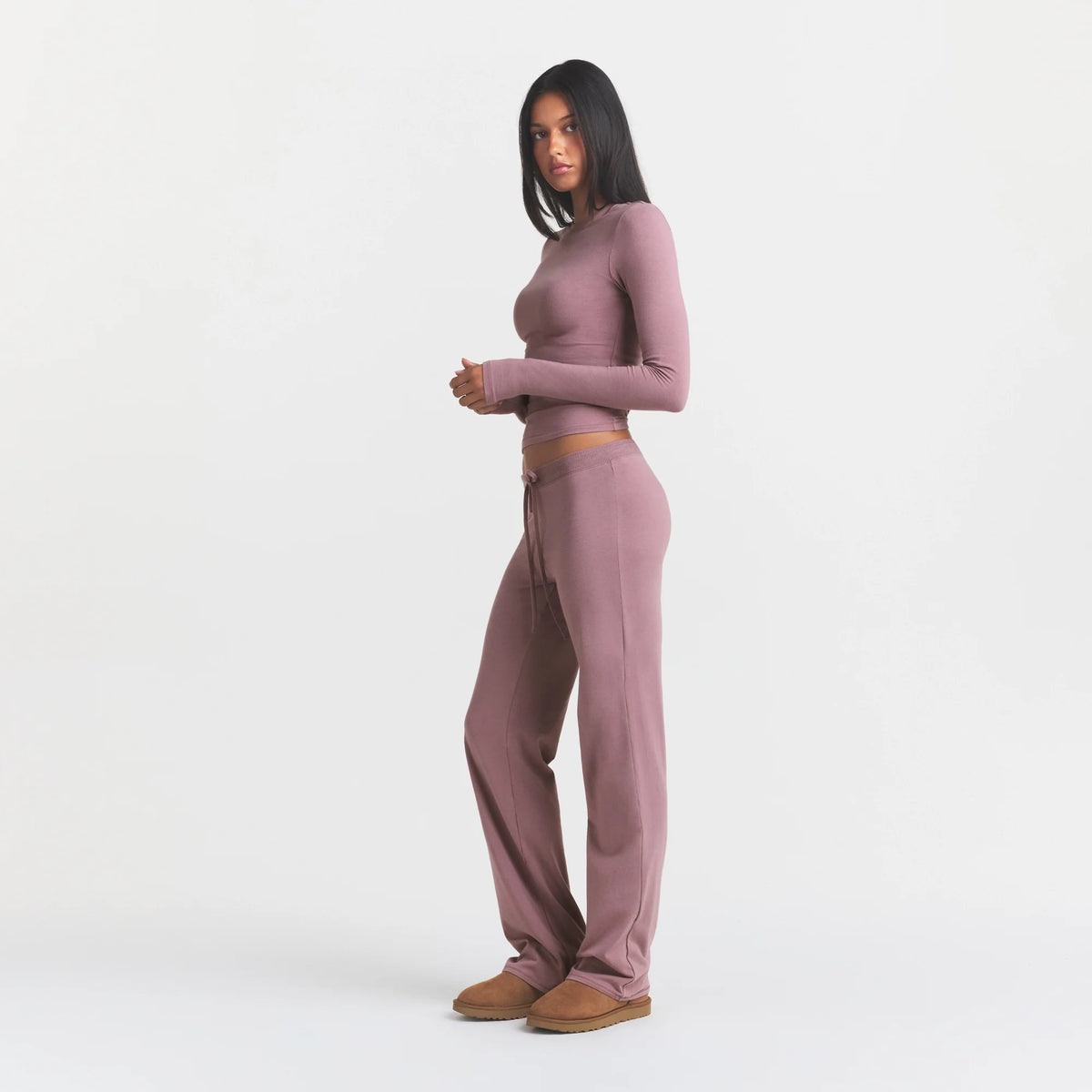 COTTON JERSEY STRAIGHT LEG PANT | MUTED MAUVE