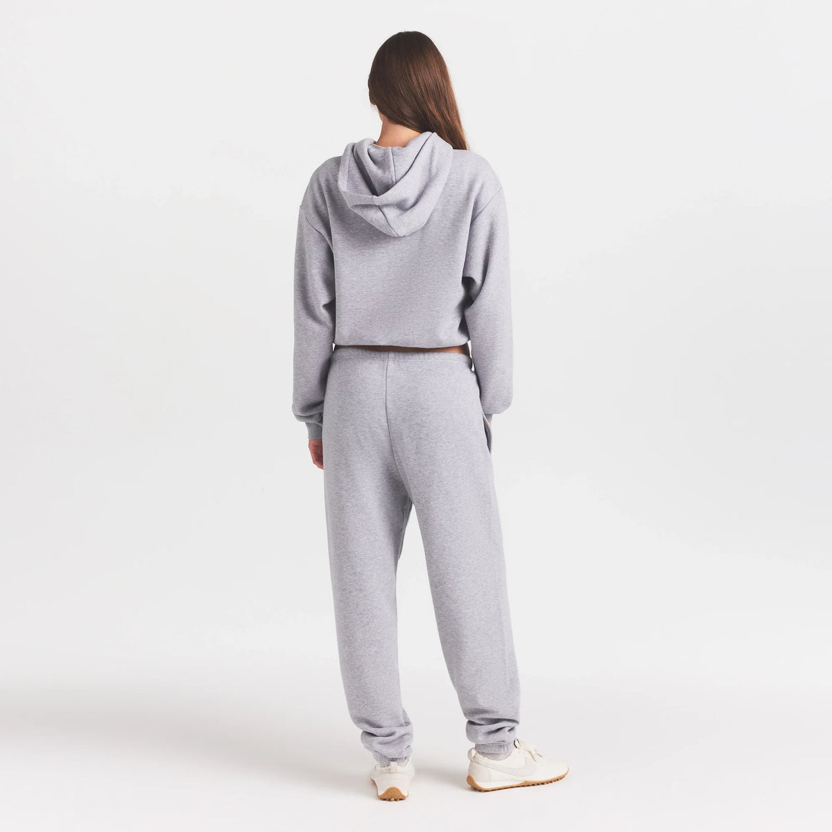 COTTON FLEECE ZIP UP HOODIE WITH EMBOSSED LOGO | HEATHER GREY