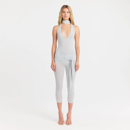 CUPRO JERSEY HALTER BODYSUIT | PEARL