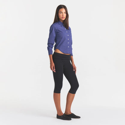 COTTON POPLIN SHRUNKEN BUTTON UP SHIRT | NAVY CHECK