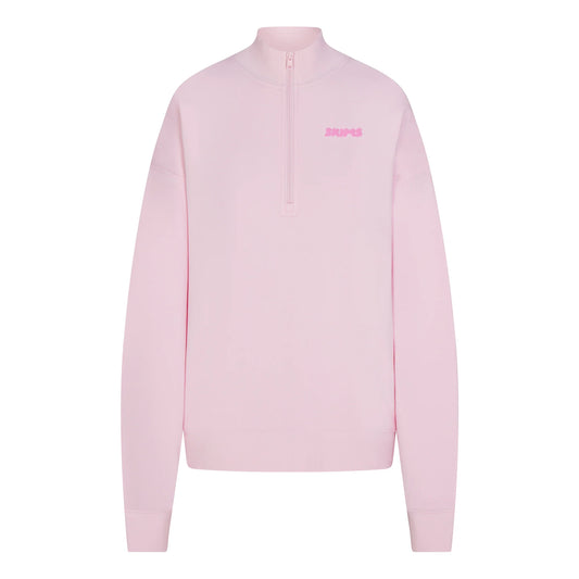 COTTON FLEECE MOCK NECK QUARTER ZIP WITH EMBOSSED LOGO | CHERRY BLOSSOM