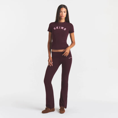 COTTON JERSEY LOGO FOLDOVER PANT | CURRANT ARCHED SKIMS PLAID