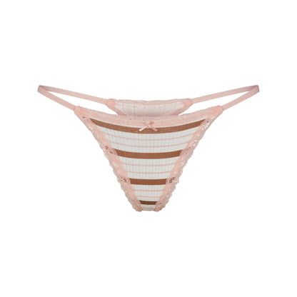 LIGHTWEIGHT COTTON POINTELLE LACE STRING THONG | VILLA EGRET RUNWAY STRIPE