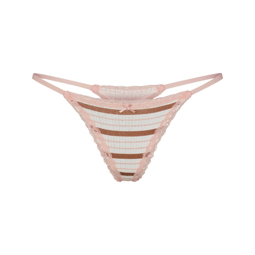 LIGHTWEIGHT COTTON POINTELLE LACE STRING THONG | VILLA EGRET RUNWAY STRIPE
