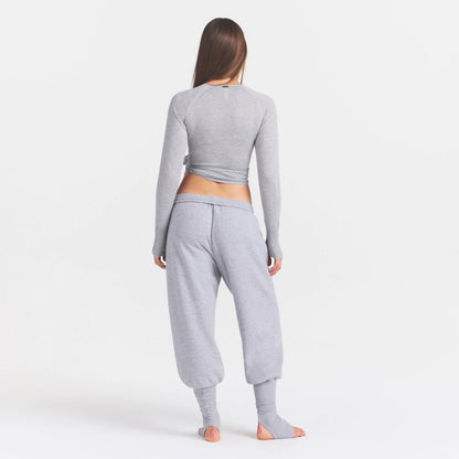 COTTON FLEECE SWEATPANT WITH RIB LEG WARMER WITH EMBOSSED LOGO | HEATHER GREY