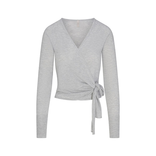 ESSENTIAL KNIT WRAP SWEATER | MID HEATHER GREY