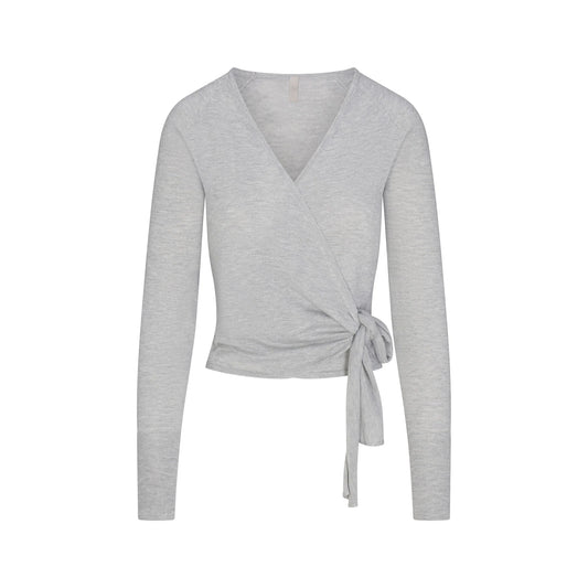 ESSENTIAL KNIT WRAP SWEATER | MID HEATHER GREY