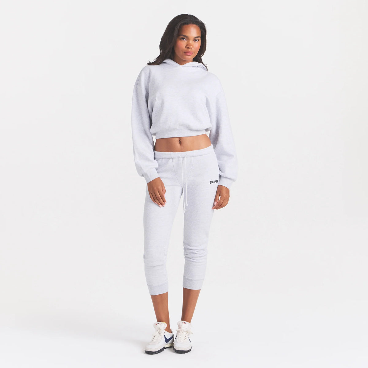 COTTON FLEECE LEGGING WITH EMBOSSED LOGO | LIGHT HEATHER GREY