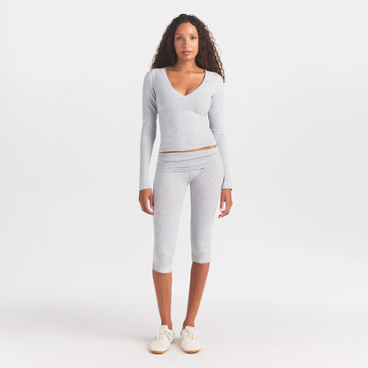 COTTON JERSEY FOLDOVER CAPRI | LIGHT HEATHER GREY