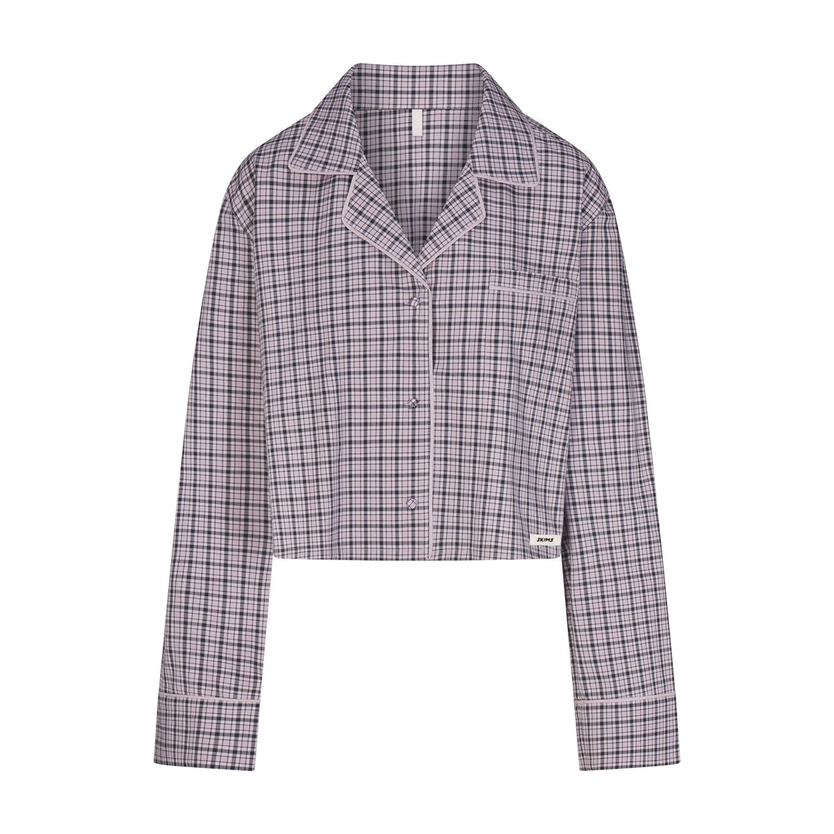 COTTON POPLIN SLEEP CROPPED BUTTON UP AND BLOOMER SET | IRIS MICA NAVY CHECK