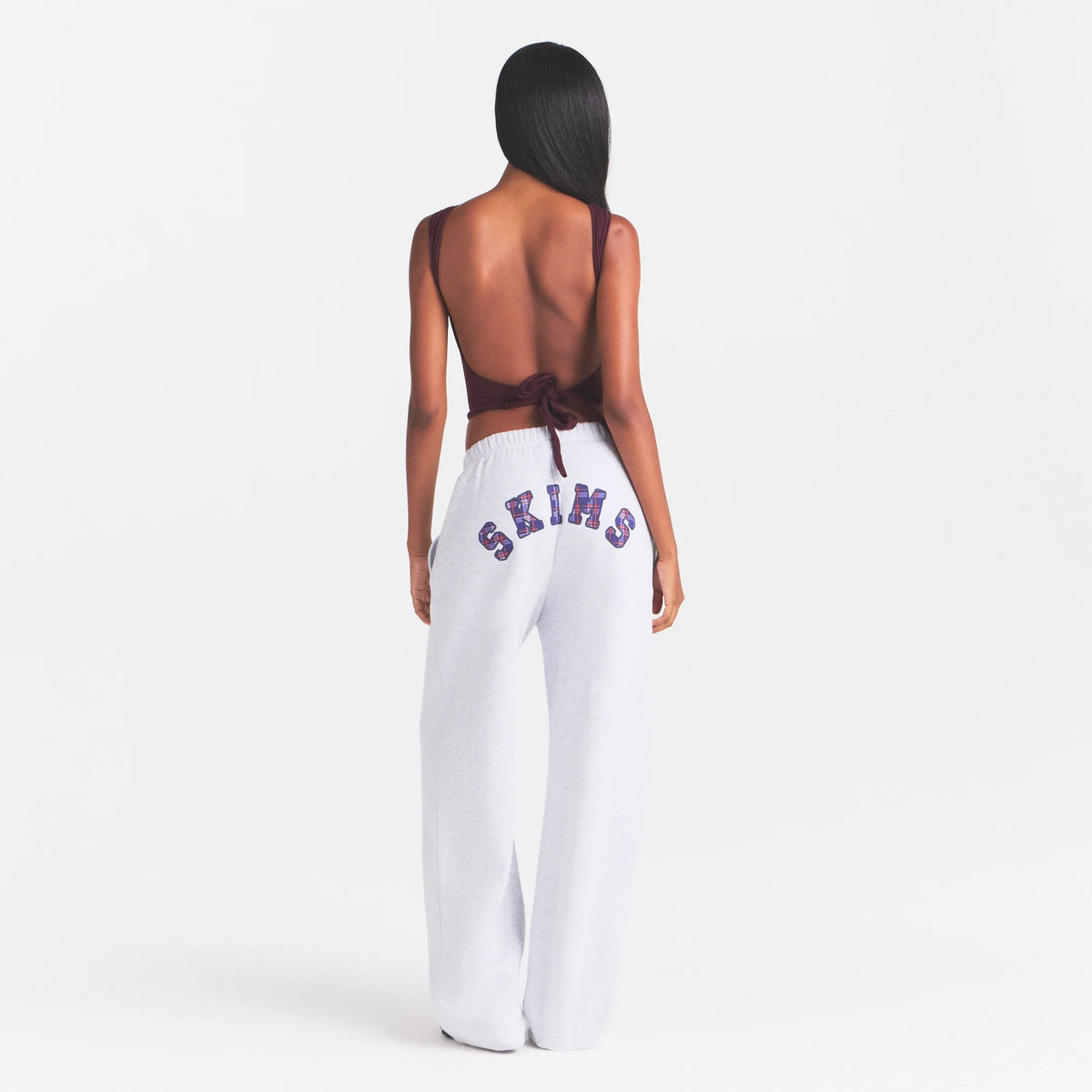 COTTON FLEECE STRAIGHT LEG PANT | LIGHT HEATHER GREY ARCHED SKIMS PLAID