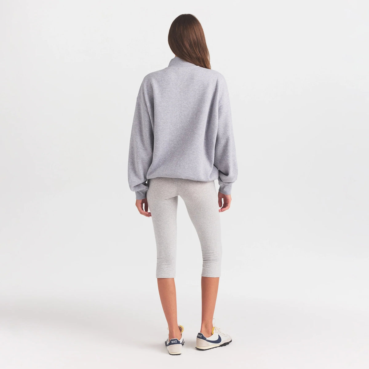 COTTON FLEECE MOCK NECK QUARTER ZIP WITH EMBOSSED LOGO | HEATHER GREY