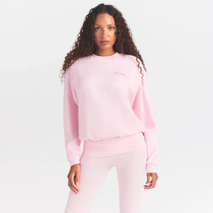 COTTON FLEECE CREWNECK WITH EMBOSSED LOGO | CHERRY BLOSSOM