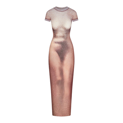 MESH COVER-UPS LONG DRESS | HENNA FK BODY PRINT