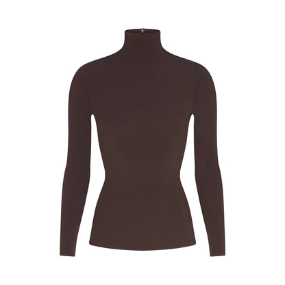 COTTON JERSEY TURTLENECK LONG SLEEVE | ESPRESSO