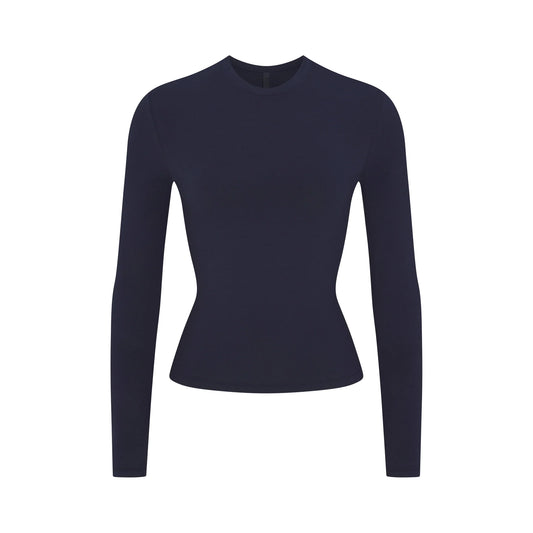 COTTON JERSEY LONG SLEEVE T-SHIRT | NAVY