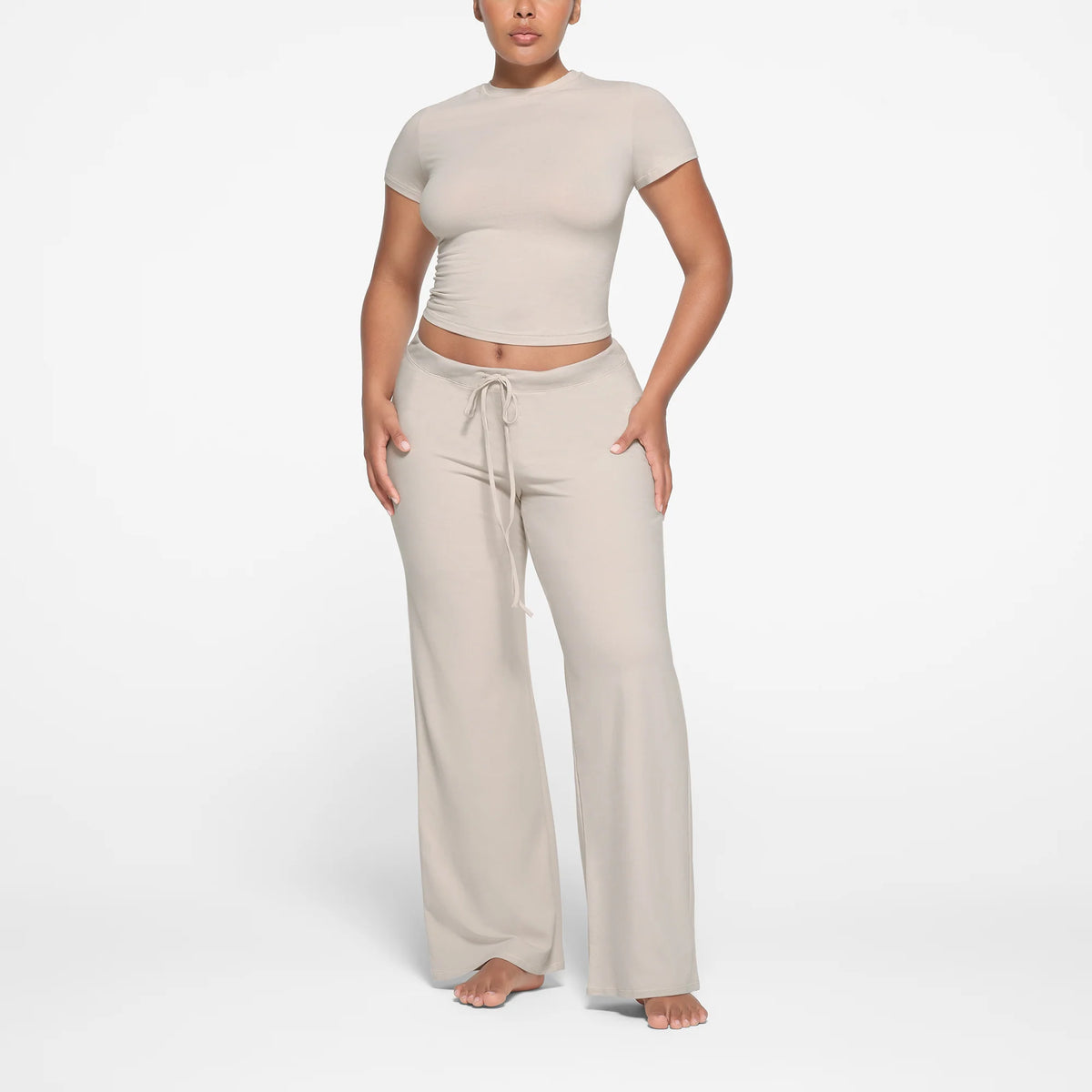 COTTON JERSEY STRAIGHT LEG PANT | STONE