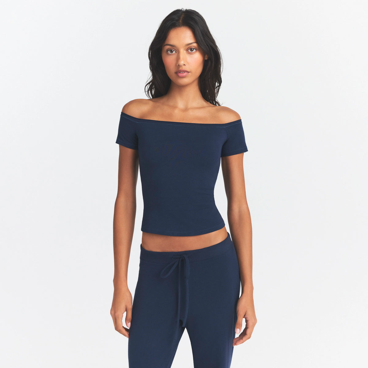 COTTON JERSEY OFF THE SHOULDER TOP | NAVY