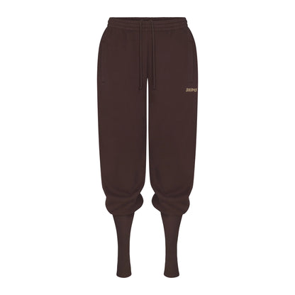 COTTON FLEECE SWEATPANT WITH RIB LEG WARMER WITH EMBOSSED LOGO | ESPRESSO