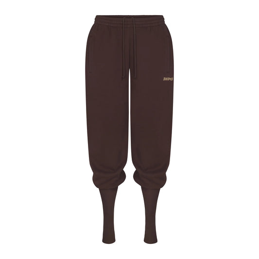 COTTON FLEECE SWEATPANT WITH RIB LEG WARMER WITH EMBOSSED LOGO | ESPRESSO