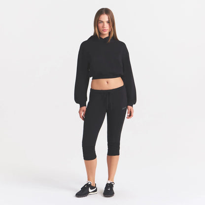 COTTON FLEECE CROPPED HOODIE WITH EMBOSSED LOGO | ONYX