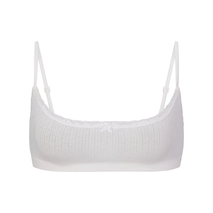 LIGHTWEIGHT COTTON POINTELLE SCOOP BRALETTE | SNOW