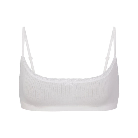 LIGHTWEIGHT COTTON POINTELLE SCOOP BRALETTE | SNOW