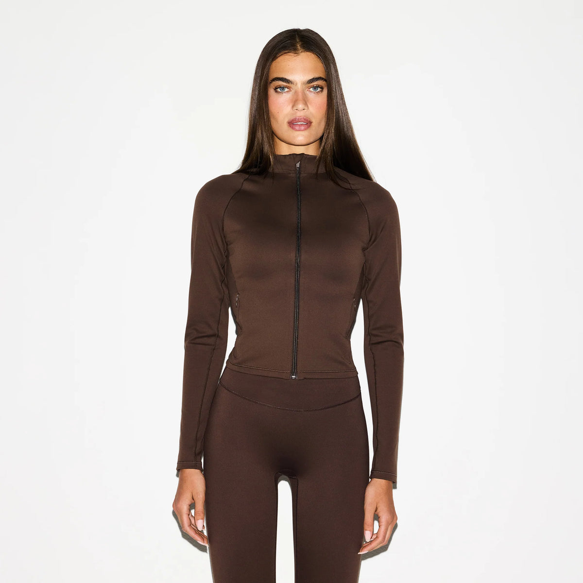 NikeSKIMS MATTE MOCK NECK FULL ZIP JACKET | DARK SEPIA