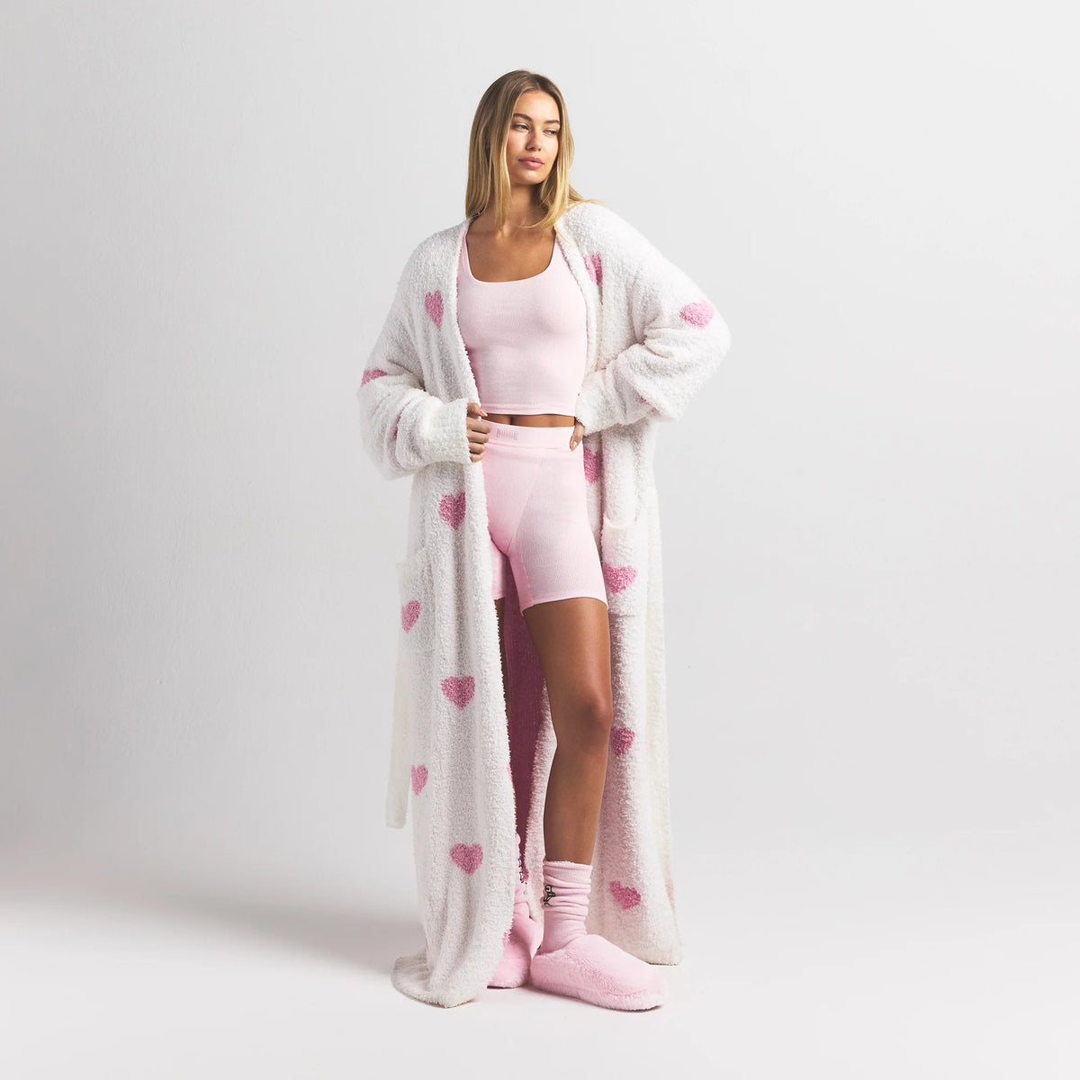 COZY KNIT UNISEX ROBE | IVORY SPACED HEARTS