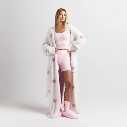 COZY KNIT UNISEX ROBE | IVORY SPACED HEARTS
