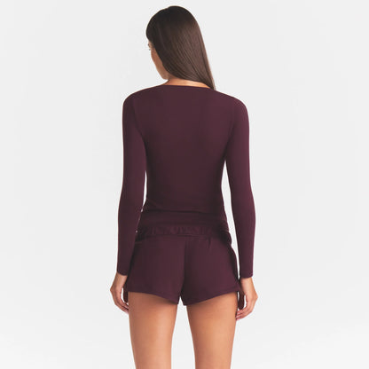 COTTON JERSEY SCOOP NECK LONG SLEEVE TOP | CURRANT