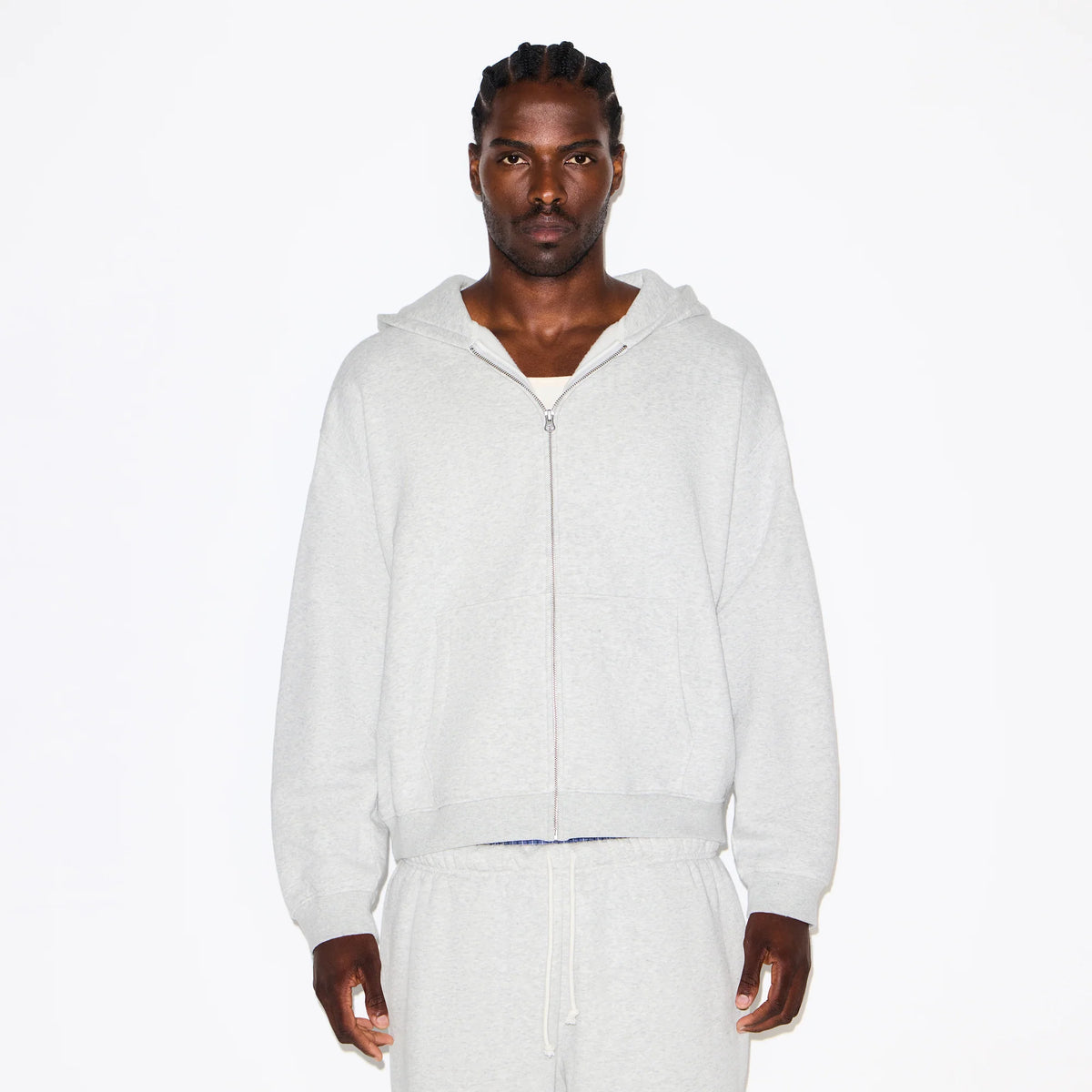 FLEECE LOUNGE MENS RELAXED ZIP UP HOODIE | LIGHT HEATHER GREY