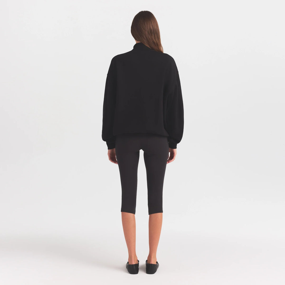 COTTON FLEECE MOCK NECK QUARTER ZIP WITH EMBOSSED LOGO | ONYX