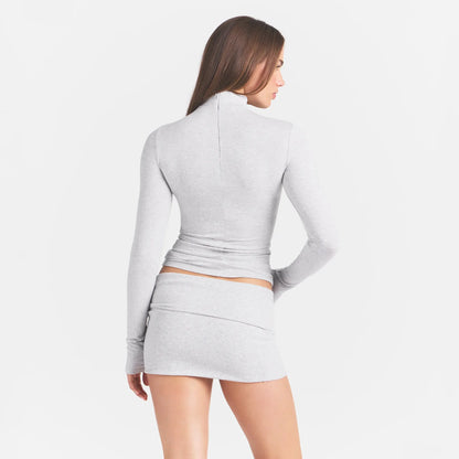 COTTON JERSEY TURTLENECK LONG SLEEVE | LIGHT HEATHER GREY