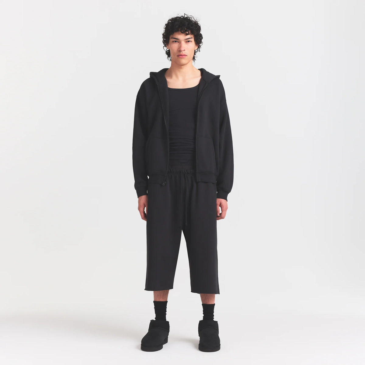 FLEECE LOUNGE MENS RELAXED LONG SHORT | WASHED ONYX