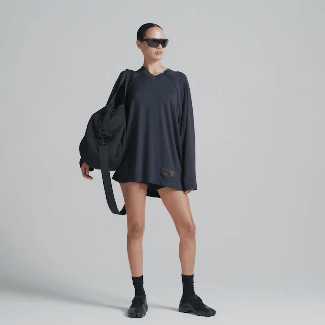 NikeSKIMS AIRY V-NECK OVERSIZED LONG SLEEVE TOP | OBSIDIAN