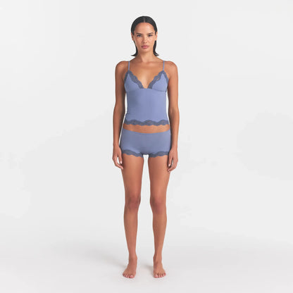 FITS EVERYBODY LACE TRIANGLE CAMI AND BOY SHORT SET | SLATE TONAL