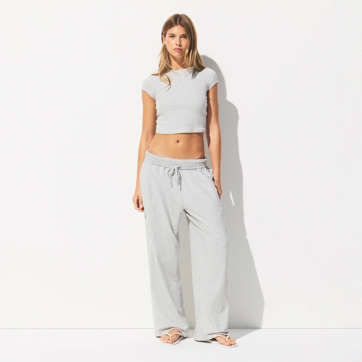COTTON JERSEY WIDE LEG PANT | LIGHT HEATHER GREY
