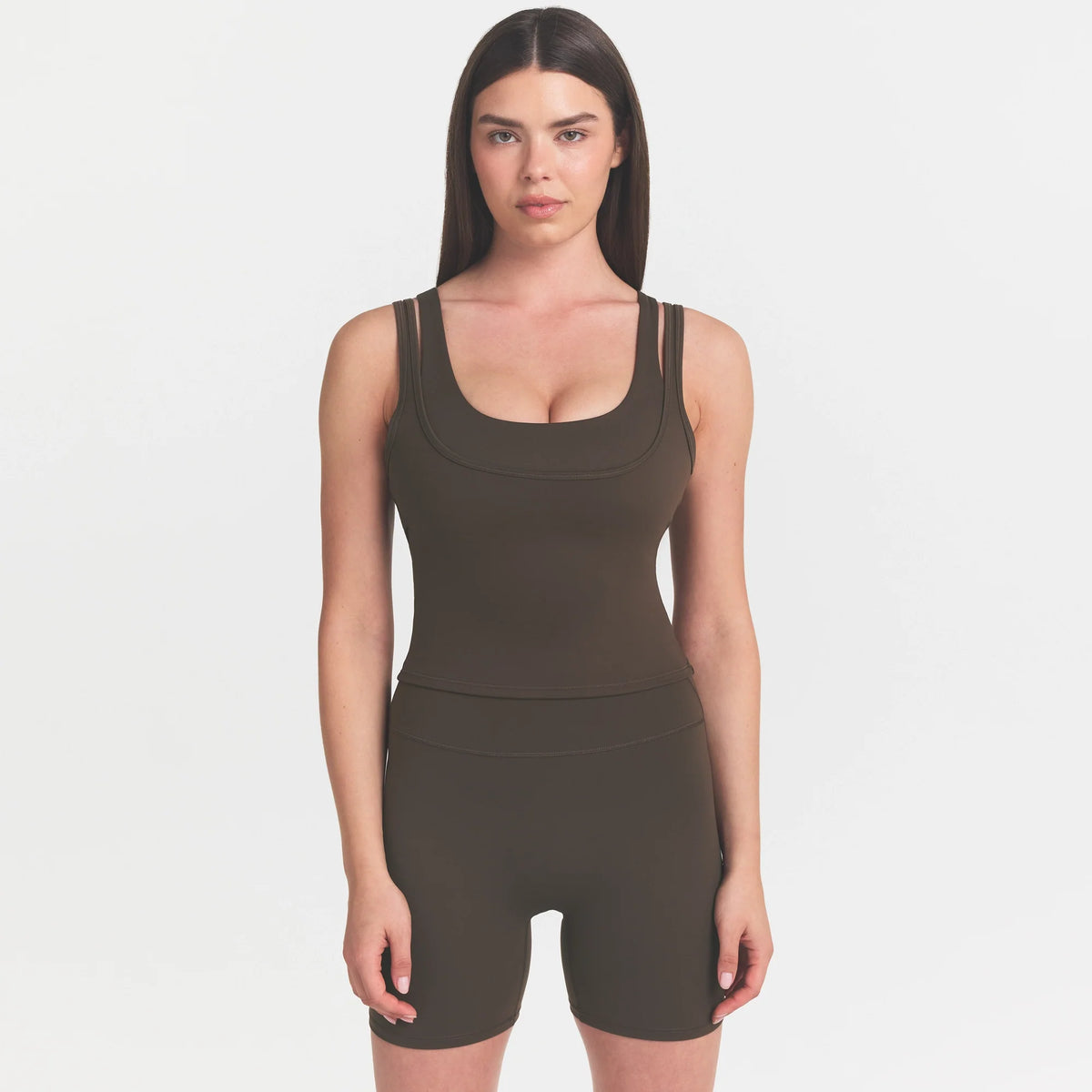 NikeSKIMS MATTE DOUBLE STRAP SCOOP TANK | DARK SEPIA