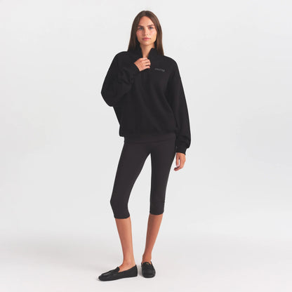 COTTON FLEECE MOCK NECK QUARTER ZIP WITH EMBOSSED LOGO | ONYX